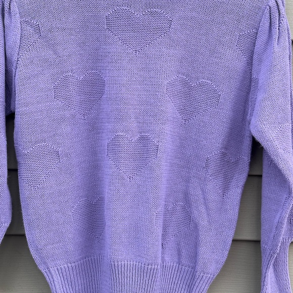 Vintage Purple Hearts sweater women’s 80s size small Kawaii Puff Sleeve - Picture 2 of 4